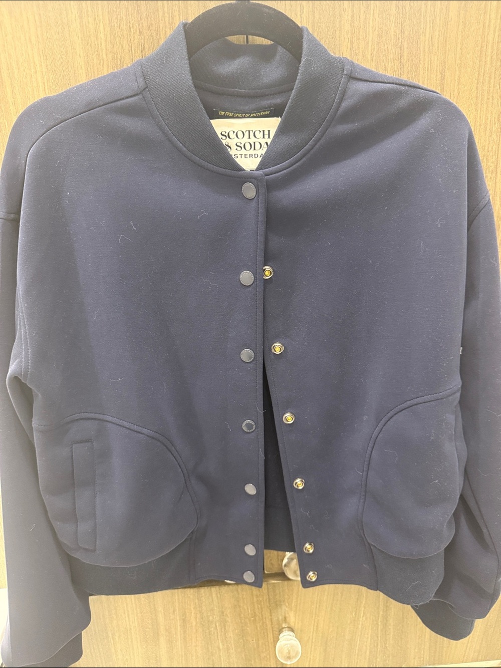 SCOTCH AND SODA Navy Button Jacket Small Cropped Snap Front